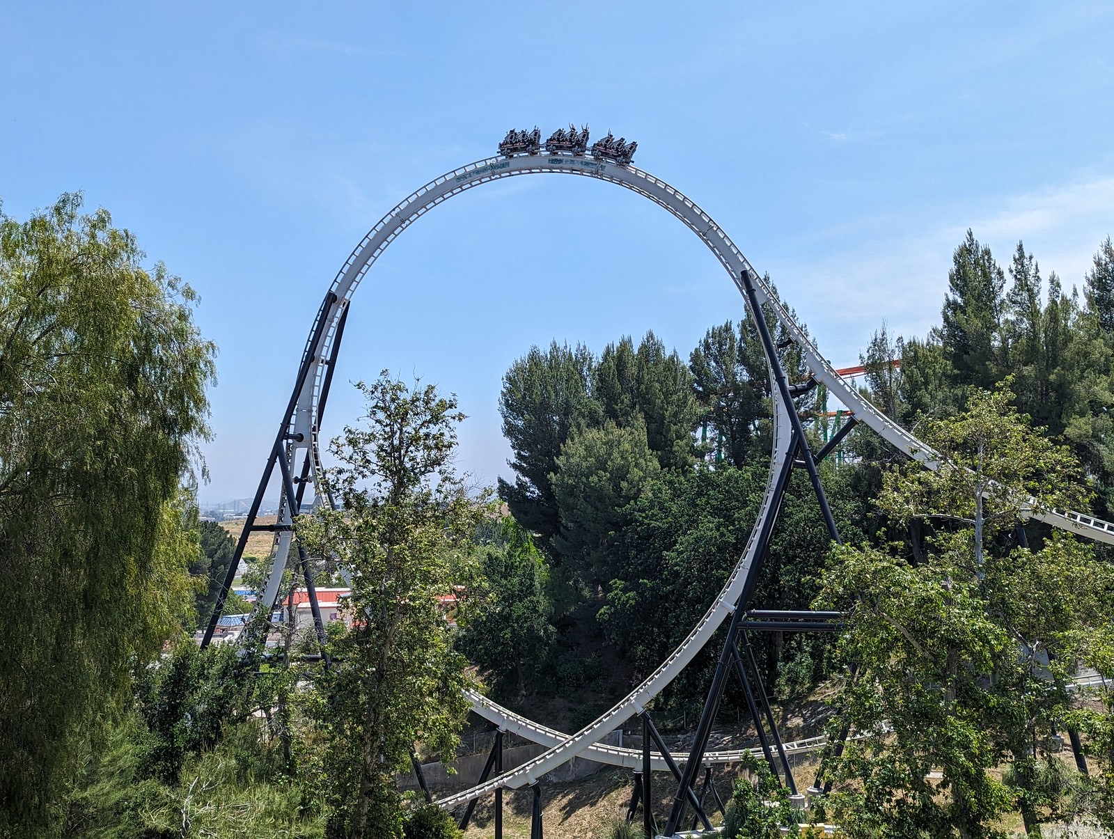 Full Throttle train at the top of the vertical loop at Six Flags Magic Mountain