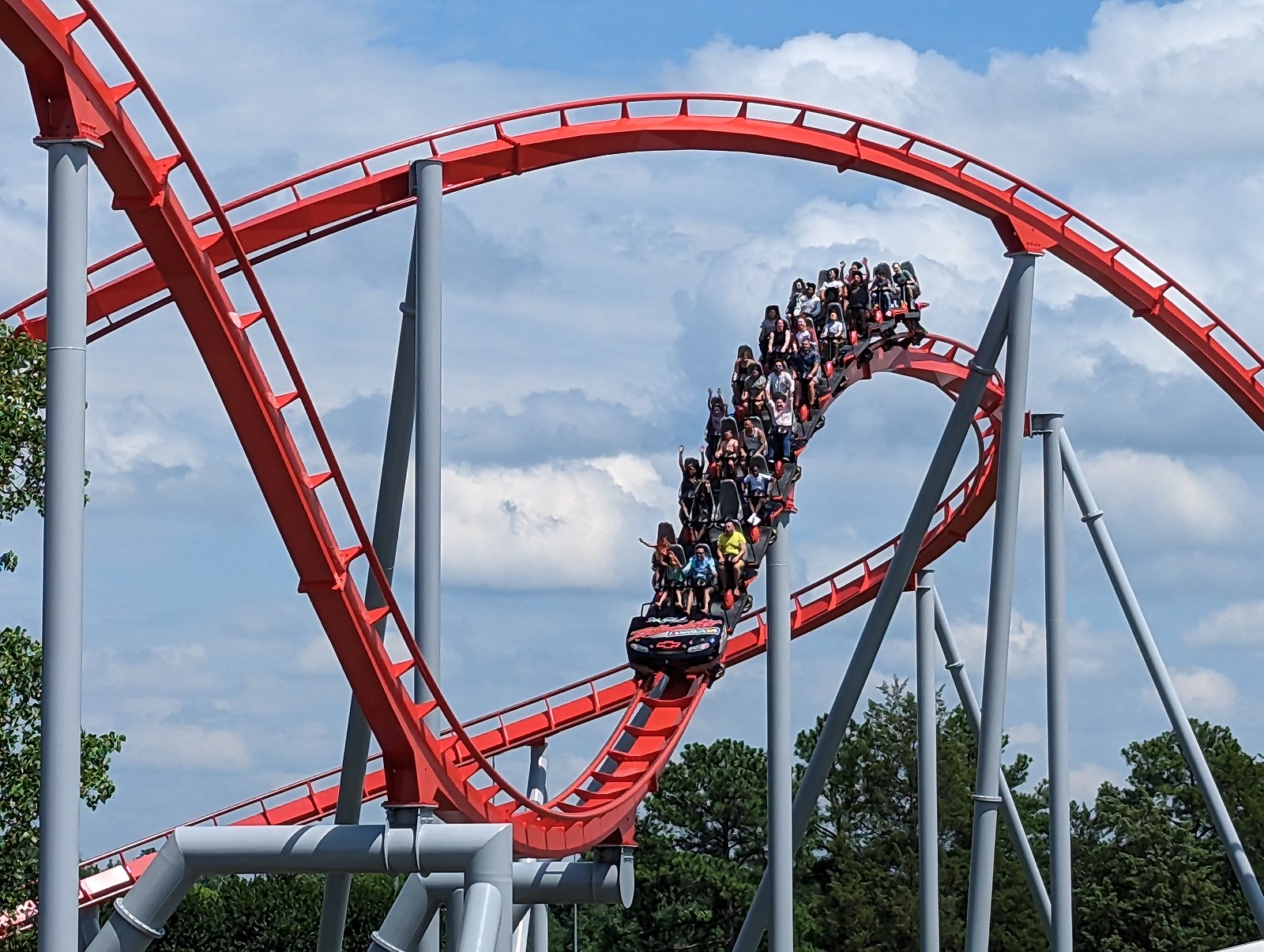 Intimidator lift hill and first drop at Carowinds