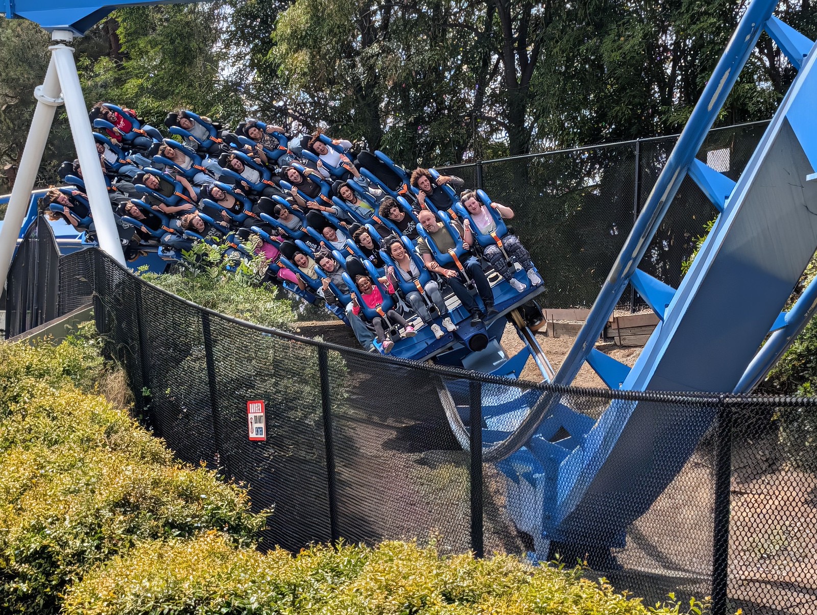 Patriot train banking through a turn at California's Great America